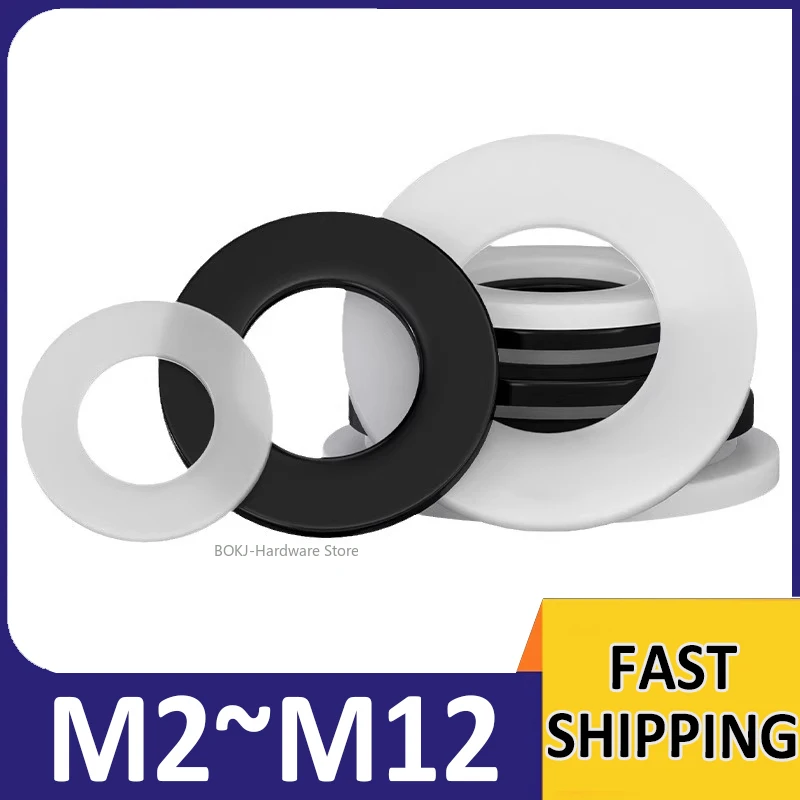 Black/White Nylon Washer Heat-resistant Flat Washer Round insulation Screw Bolts Ring Gasket M2~M12