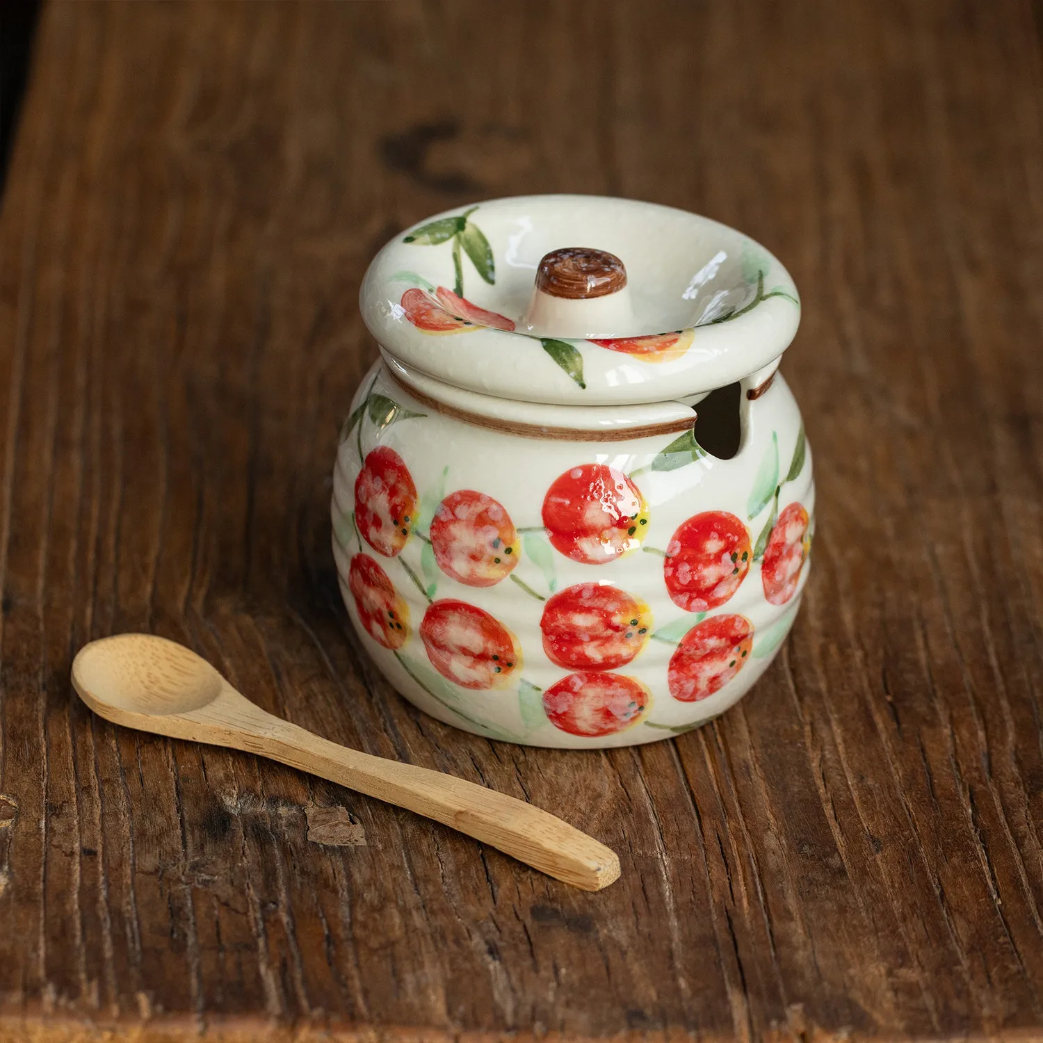 Imported Japanese Persimmon Ceramic Seasoning Jar Kitchen Salt Jar Spice Box for Home Use Chili Lard Jar Kitchen Storage Tools