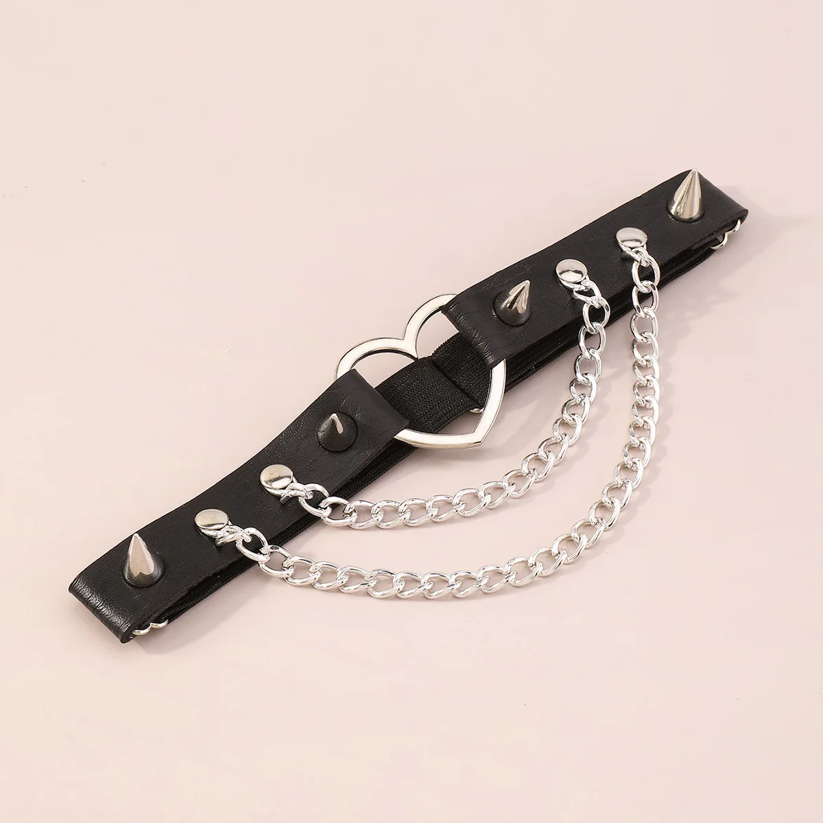 Sexy Leg Chain Leather Elastic Spiked Leg Harness For Women Girls Goth Heart Thigh Garter Belt Rave Body Jewelry