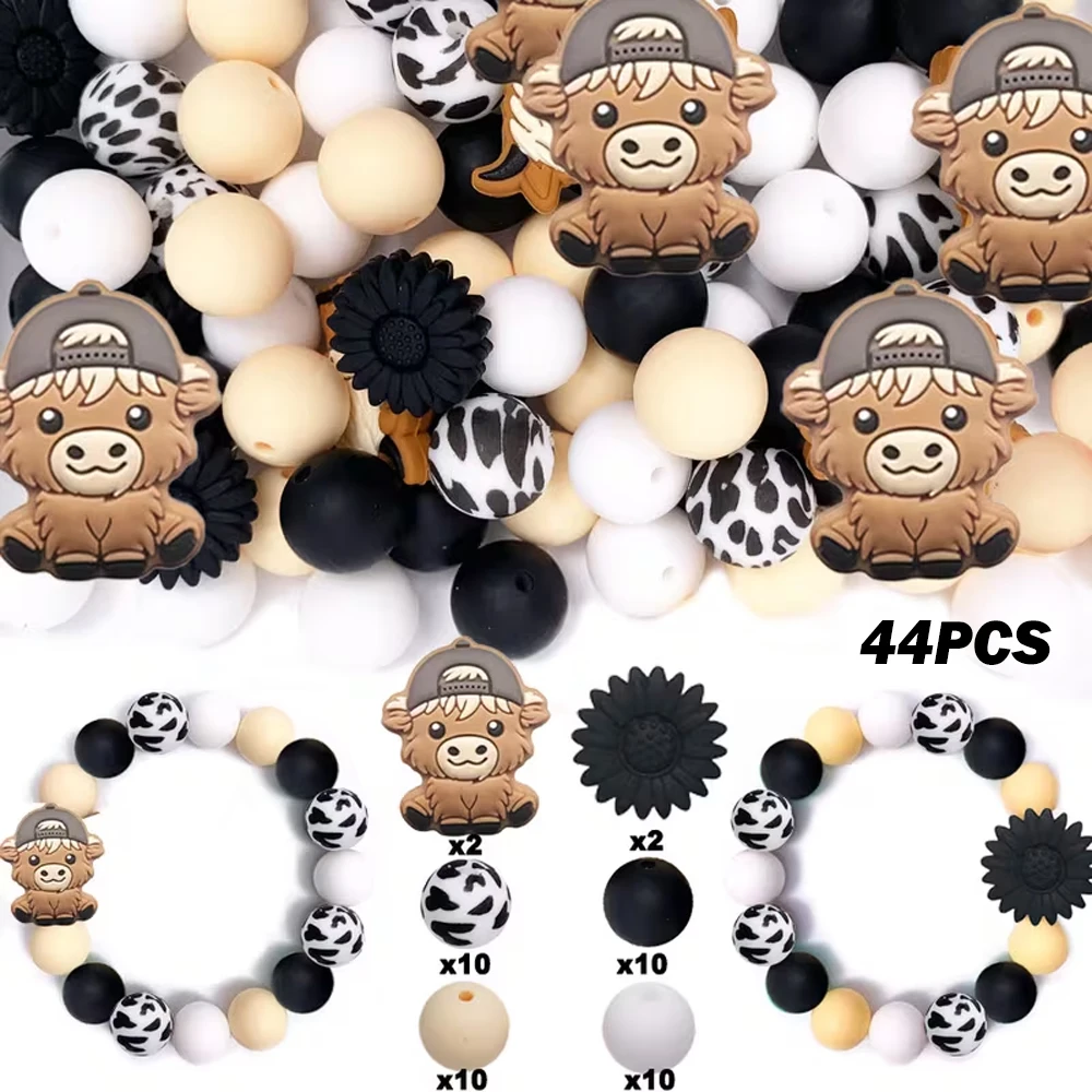 32/44-teiliges Highland-Kuh-Silikonperlen-Set zum Selbermachen von Perlenketten, Armbändern, Dekorationen, Stiften, Schmuckanhängern usw. Feiertags-Geburtstagsgeschenk – Detail 12