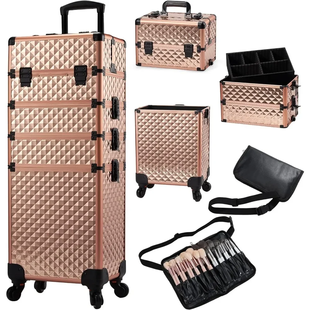 Stagiant Rolling Makeup Train Case Large Storage Cosmetic Case Trolley 4 in 1 Large Capacity Cosmetology Case on Wheel