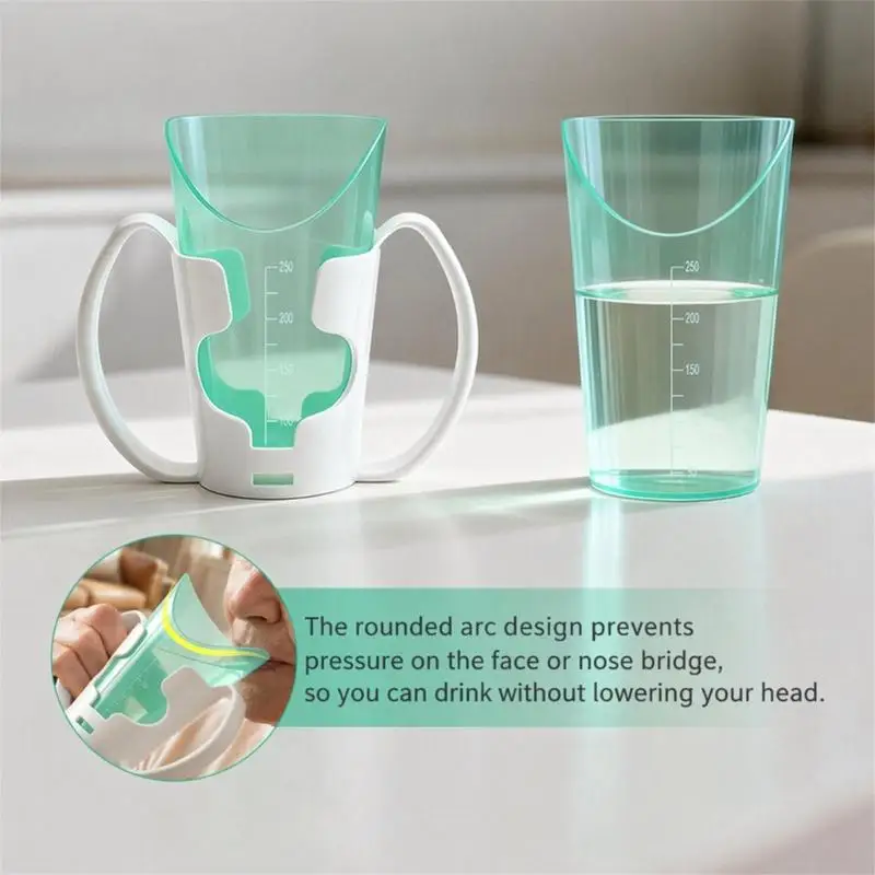 1 Set Choke Proof Drinking Cup With Cutout Design And Double Handle Cup Holder Special Drinking Aid Dysphagia Cup For Bedridden