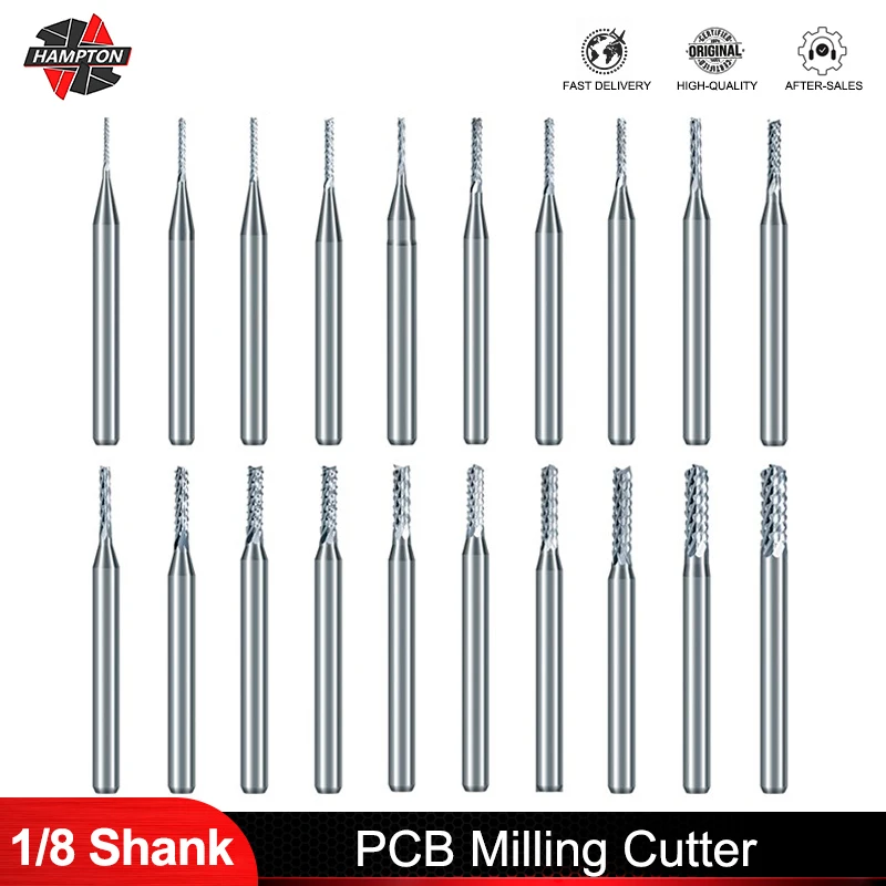 HAMPTON 1pc CNC Router Bit 1/8 Shank PCB Milling Cutter Carbide End Mill for Woodworking Diameter 0.5-3.175mm