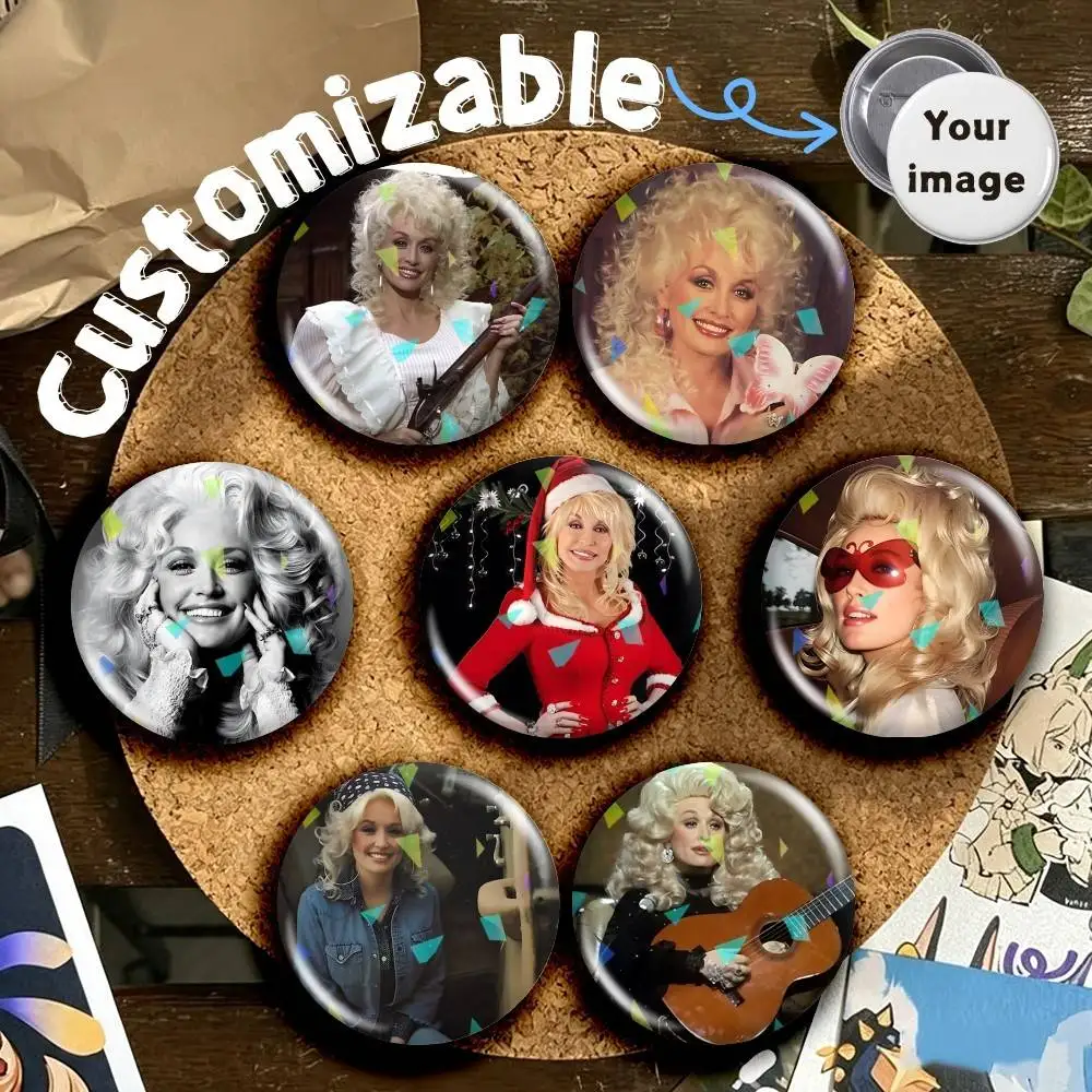 RIP Retor D-Dolly Parton Round Brooch Pins, Personalized Badges With Broken Glass Design Fashion Accessory