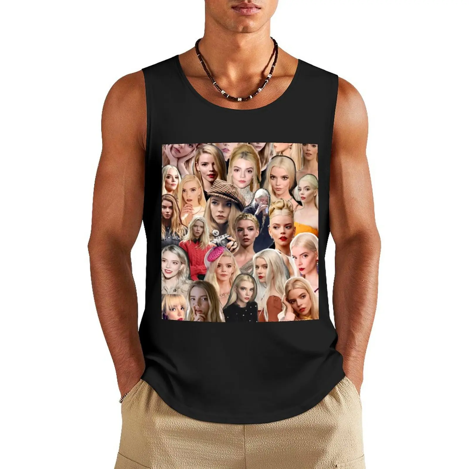 Anya Taylor-Joy collage Tank Top summer clothes for men singlets for men cotton t-shirts man muscular man
