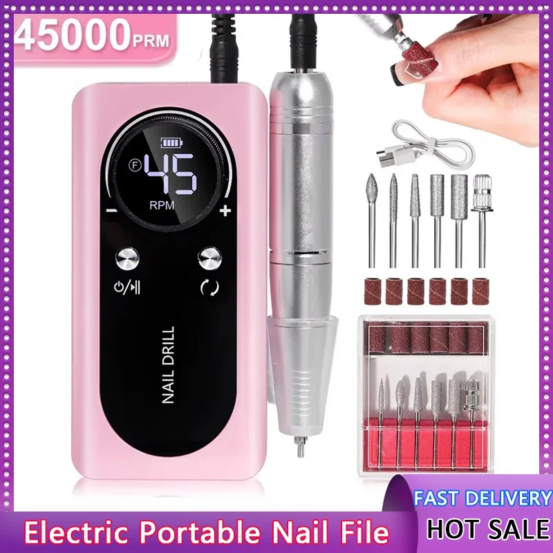 

Professional 45000RPM Electric Portable Nail Drill Machine Rechargeable Low Noise Nail Sander File for Manicure Salon Tool