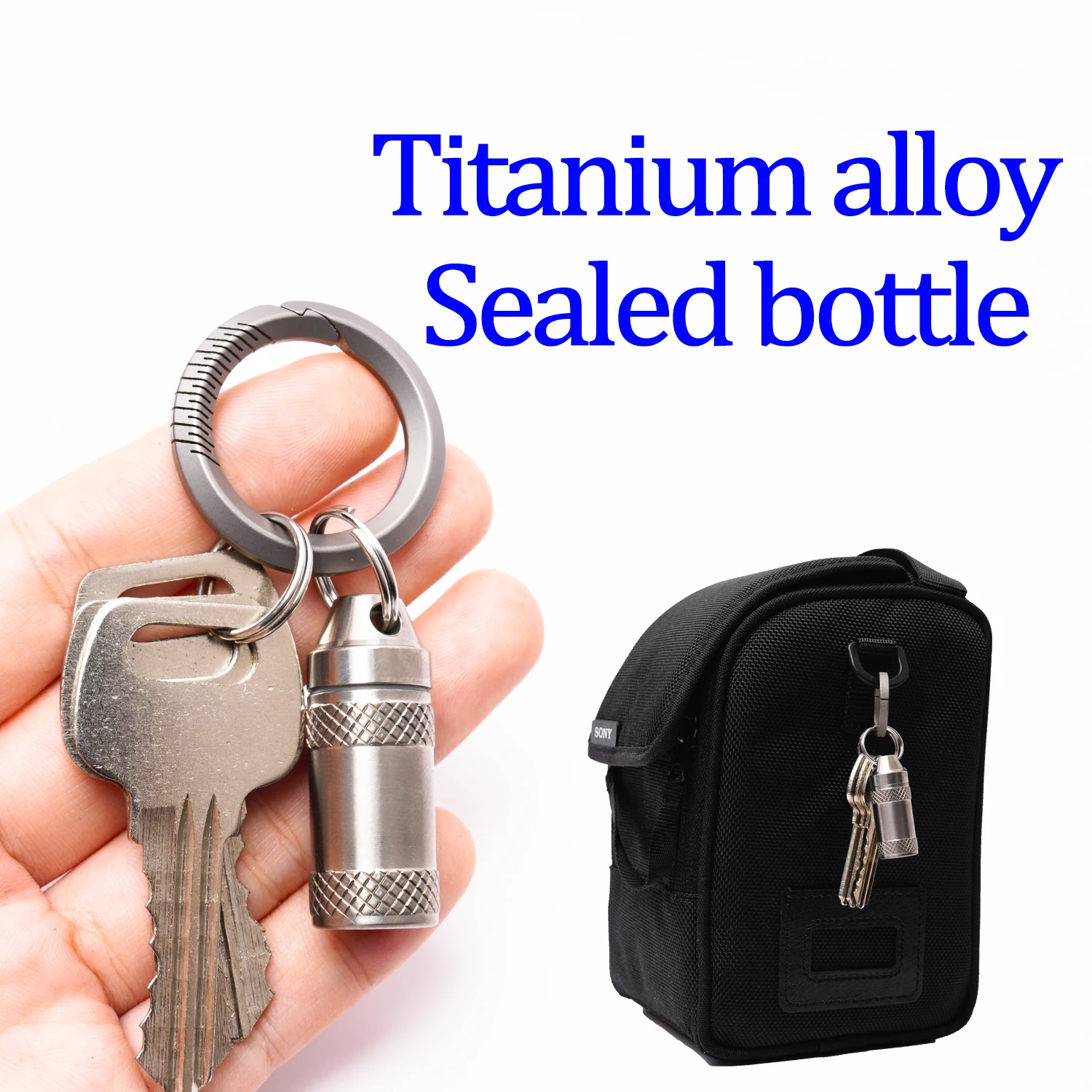 Titanium Alloy Sealed Bottle With Rubber Ring Stainless Steel Keyring Outdoor Portable Medicine Storage Tool