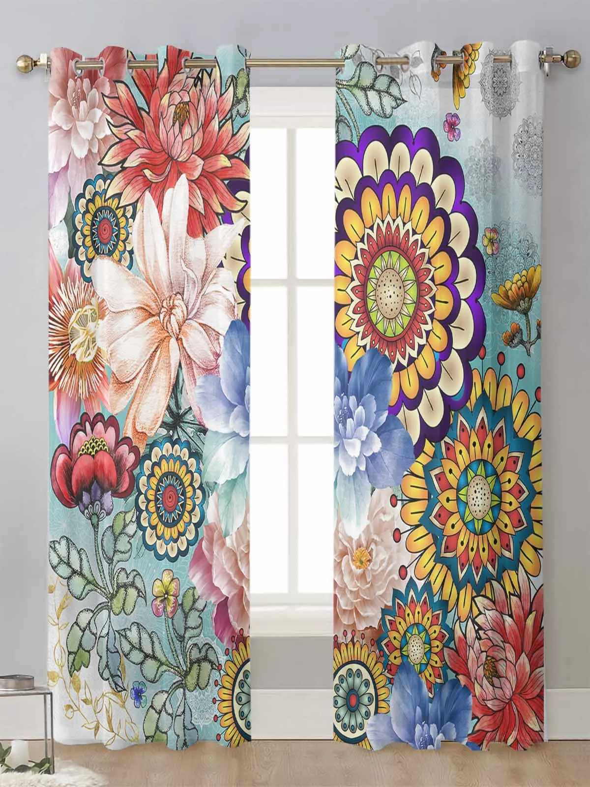 

Bohemian Mandala Flower Sheer Curtains For Living Room Window Transparent Voile Tulle Curtain Cortinas Drapes Home Decor