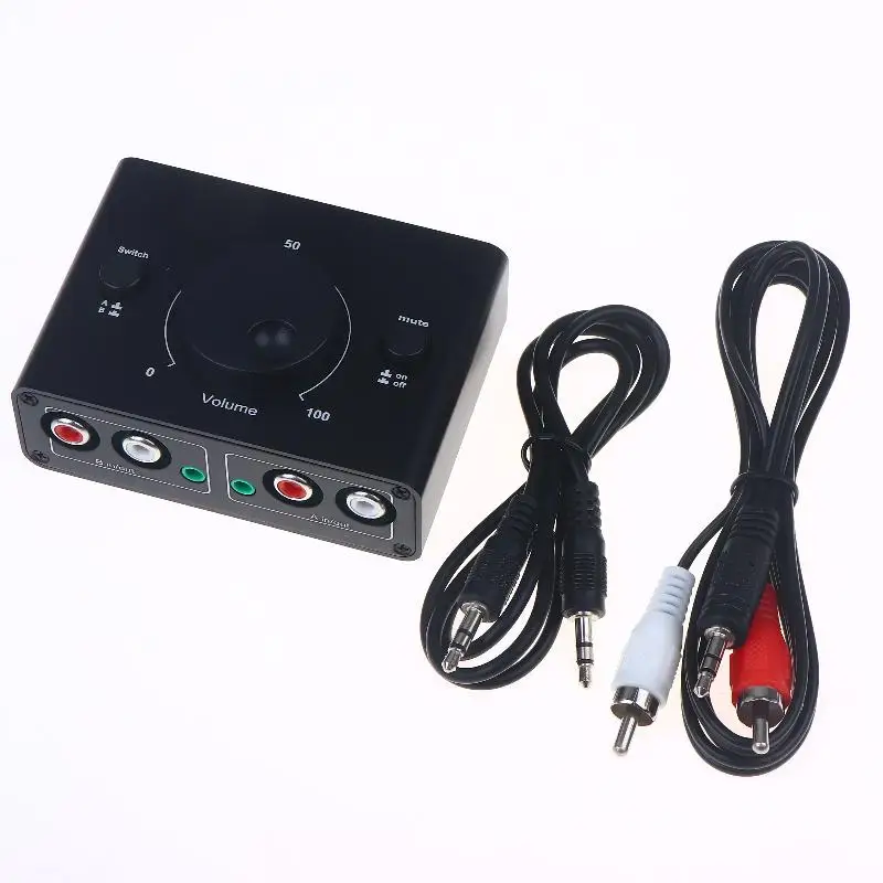 New 3.5mm RCA Stereo Bi-Directional Audio Switcher 1 In 2 Out Or 2 In 1 Out 3.5mm 2RCA Audio Switcher With Mute Button