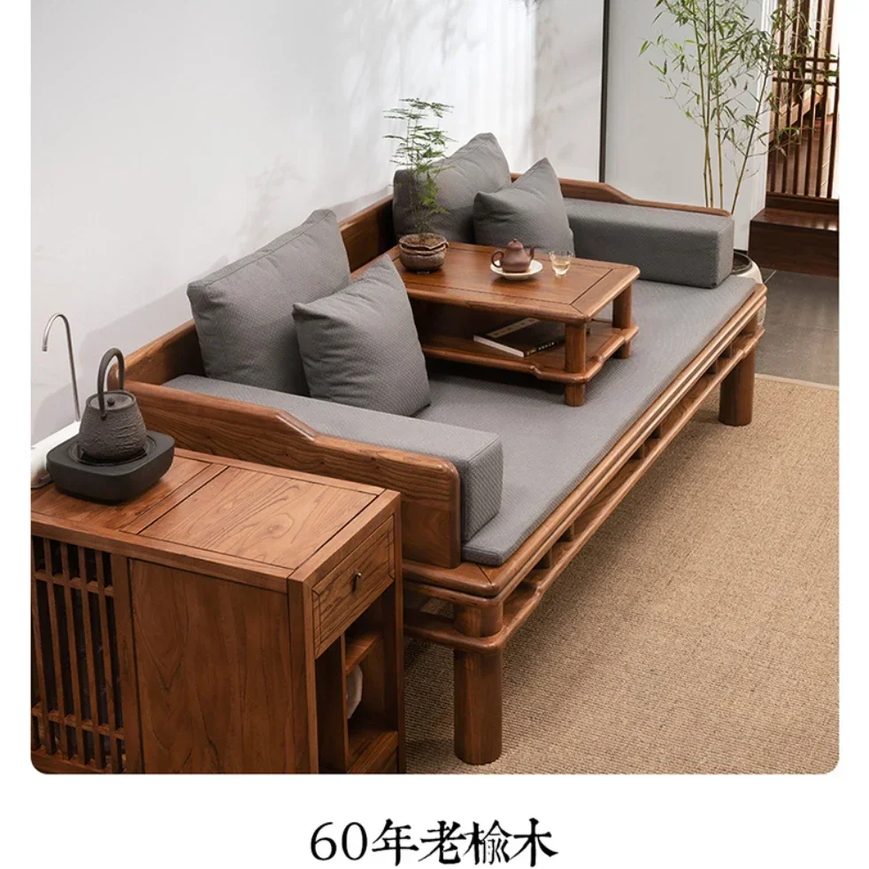 

Arhat Bed Solid Wood Old Elm Simple Mortise Rohan Couch Bed Three-Piece Set