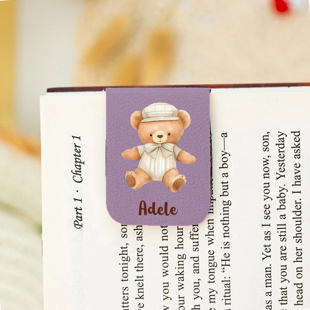 1PC Diy Little bear Customized Name Print Softpink Magnetic Book Mark For Educational Supplies view 4