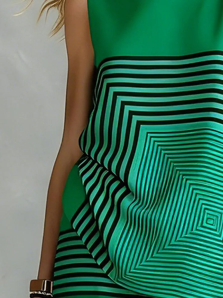 Yeezzi 2026 New Women Fashion Geometric Striped Printed Vest Top Loose Sleeveless O-Neck Casual Daily Summer Matching Tops