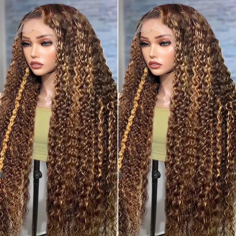 

4/27 Highlight Deep Wave 250 Density 30 38 Inches 13x4 Human Hair Lace Frontal Wigs Colored Ombre 7x5 HD Glueless Wig For Women