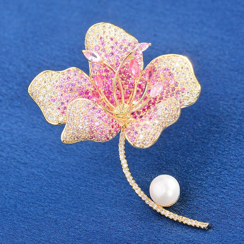 New Elegant Freshwater Pearl Begonia Flower Brooches for Women Luxury Micro-inlaid Zircon Corsage High-grade Accessories Pin