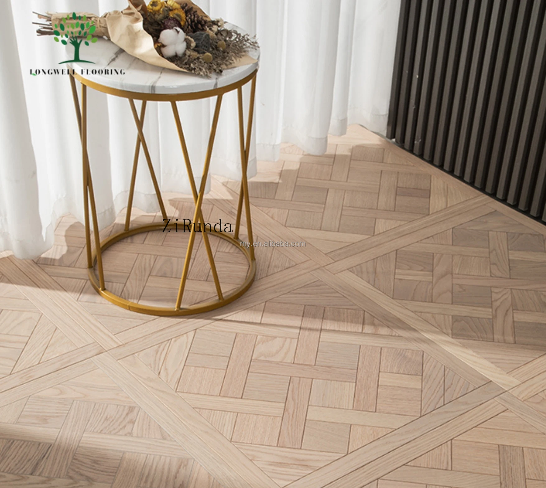 نسخة مخصصة من أرضيات الباركيه التجارية من خشب البلوط مخصصة متعددة الطبقات من الطوب الخشبي المربع بلاط الأرضيات الهندسية