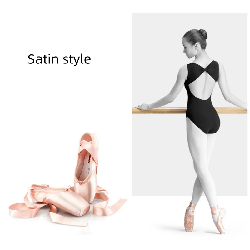 New toe shoes with satin ballet dance straps for women, children's beginners, flat bottomed adult toe training dance shoes