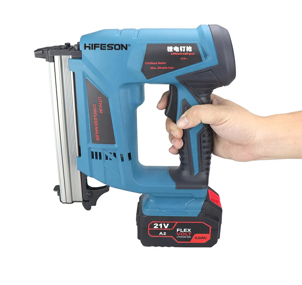 Imagem -02 - Hifeson-sem Fio Elétrica Brushless Prego Guns 422j Nailer Grampeador Quadro Móveis Carpintaria Madeira Ferramentas de Trabalho