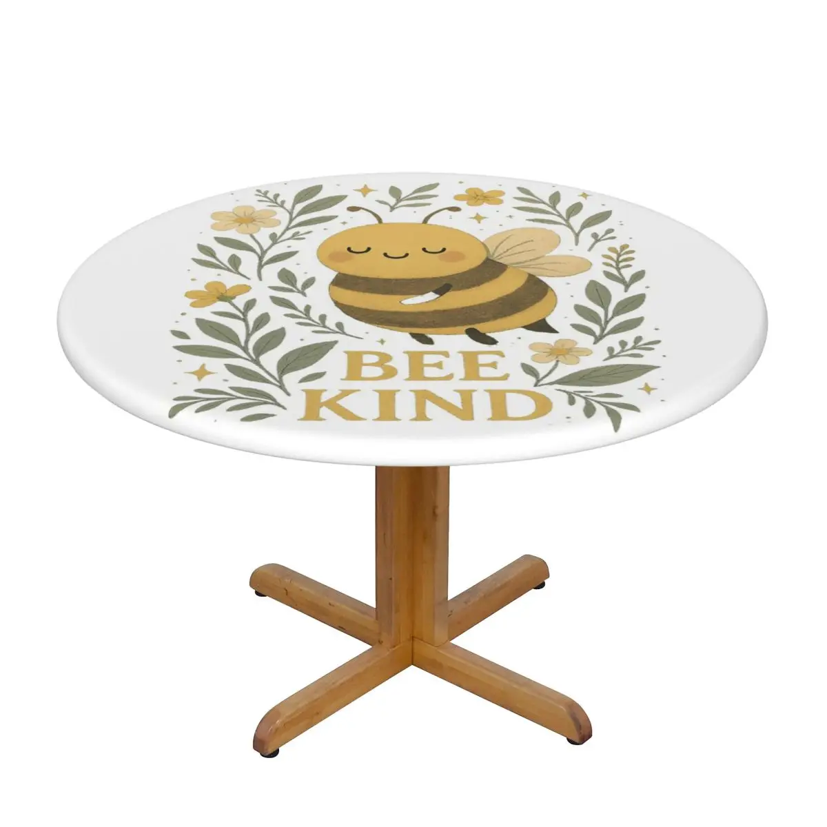Bee Kind Cute Bumblebee Floral With Gentle Kindness Quote Round Tablecloth Table Cloth for Kitchen Events Dining Table Cover