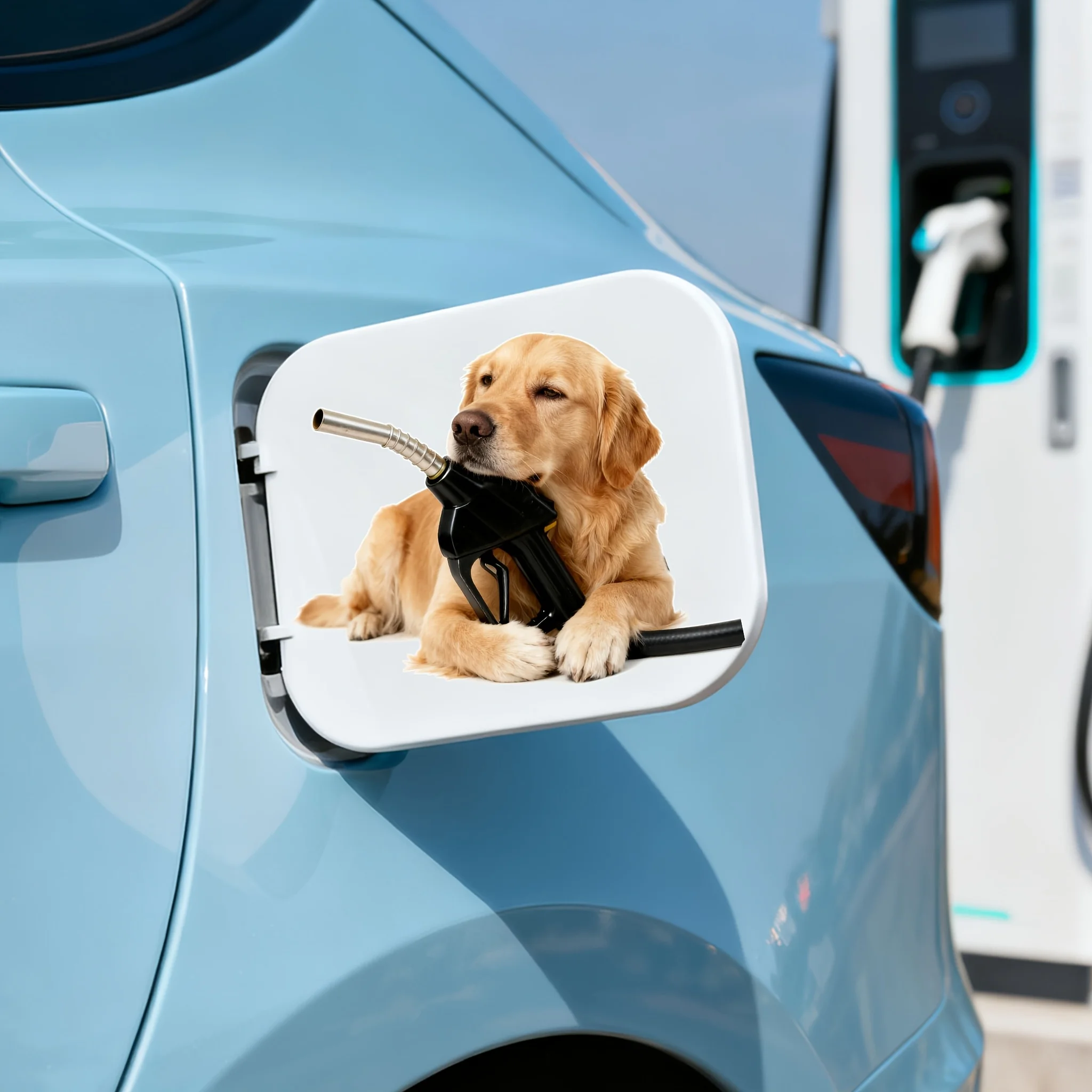 

Cute Lying Golden Retriever Fuel Tank Door Sticker, 2D Flat Glossy Vinyl Decal, Pet Lovers Universal Car Exterior Decoration