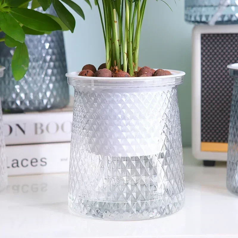 Double-layer Self Watering Plant Pot Transparent Plastic Flower Vase Automatic Lazy Potted Flower Pot Hydroponic Flowerpot Decor