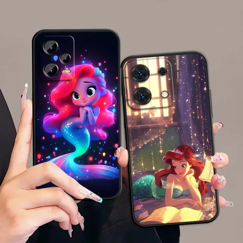 

The Little Mermaid Anime For Xiaomi Redmi Note 14 13 12 12S 11E 11 11S 11T Pro Plus 4G 5G Black Soft TPU Cover