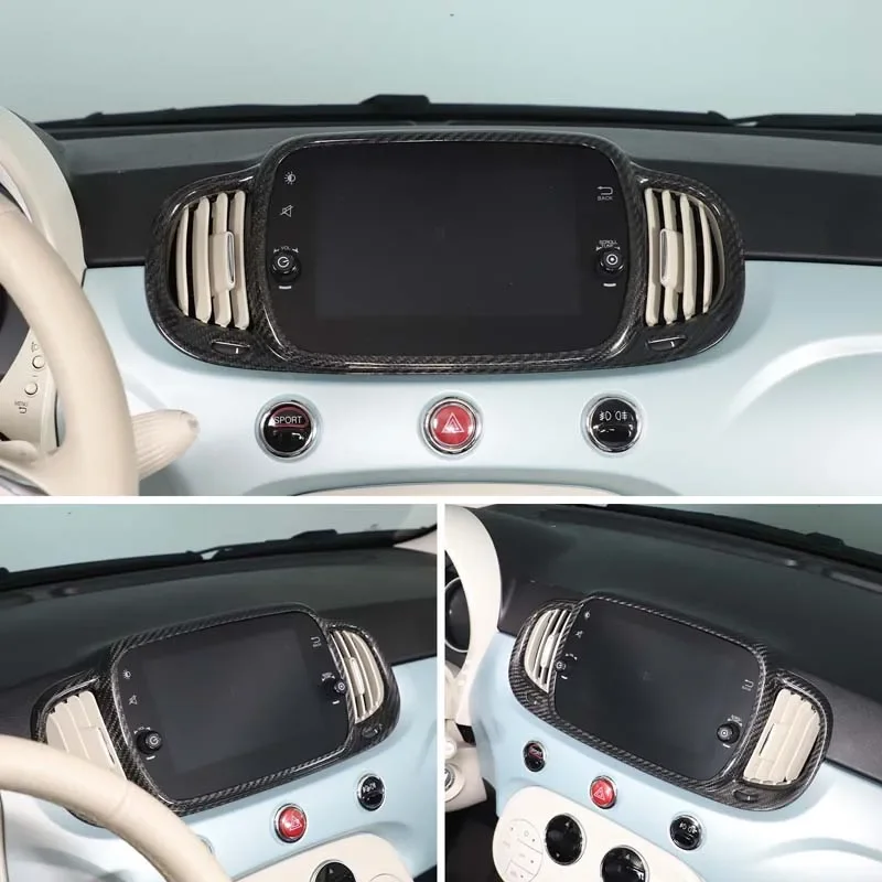 

For Fiat 500 2021-2023 Car Central Control AC Air Outlet Panel Frame Real Carbon Fiber Cover Trim Interior Car Accessories