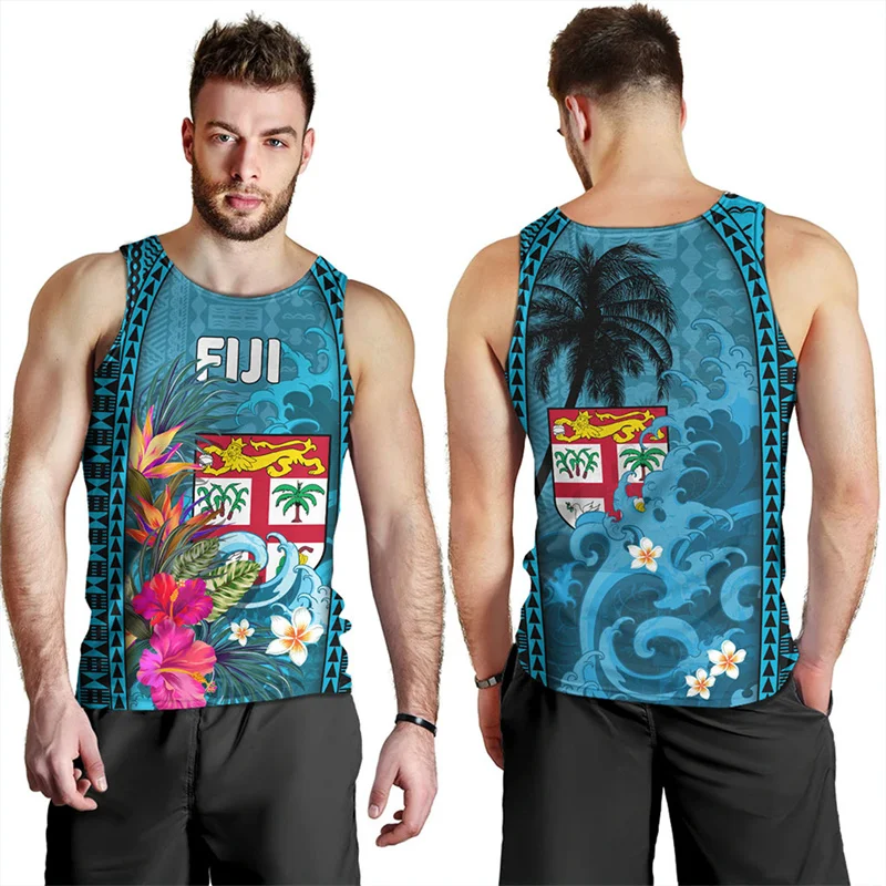 Harajuku New 3D Printing Polynesian Fiji Flag RugbyTank Top Fijian Tapa Style Emblem Graphic Tank Tops Men Vintage Cool Clothes