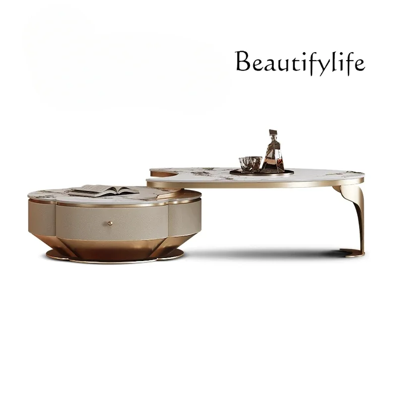 

Italian minimalist coffee table luxury villa living room tea table light luxury high-end artistic rock slab stainless tea table