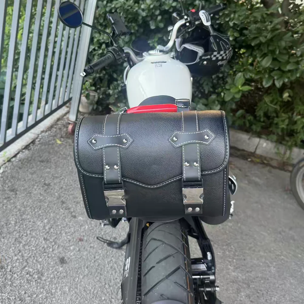 ユニバーサルバイクバッグ-サドルバッグ-puレザー-フロントフォーク-テールサドルバッグ-ラゲージ-ヤマハ-スズキ-チョッパー-ボバー用