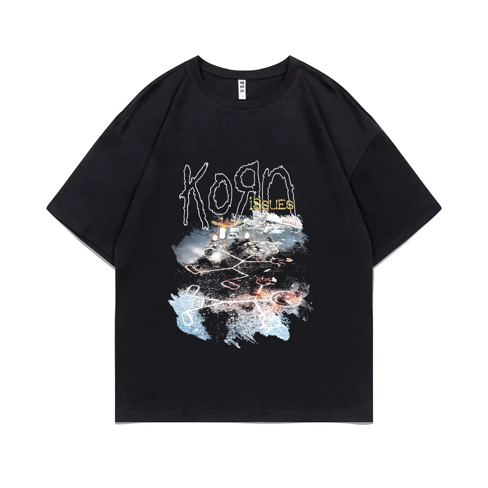 Vintage Rock Band Korn Issues Print T-shirt Male Gothic Oversized T Shirts Rare Nu Metal Music Tshirt Men's Punk Short Sleeve