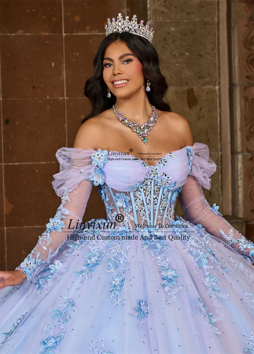 Vestido de quinceañera con apliques morados de México para niñas, vestido de baile con escote Corazón, apliques de cuentas, vestidos de fiesta de cumpleaños, graduación, dulce 16