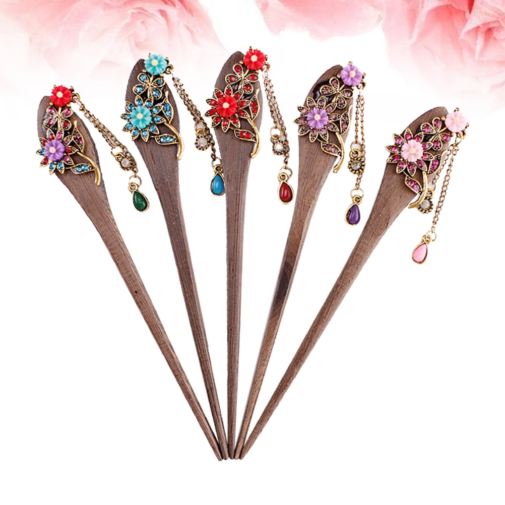 

2pcs Palace Hairpin Vintage Hair Sticks Women Updo Wooden Bun Clips Decorative Hairpins For Thick Hair Gift Idea