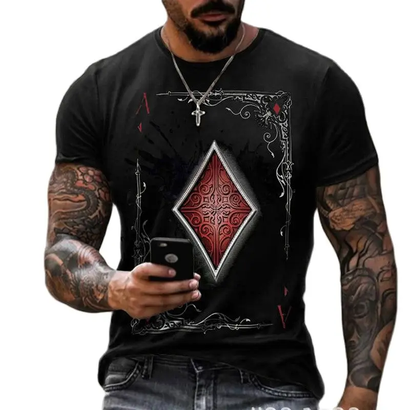 

Baroque Card A 3D T Shirt New Summer Men's Oversized Short Sleeve Casual Tops Vintage Tees Design Polyester