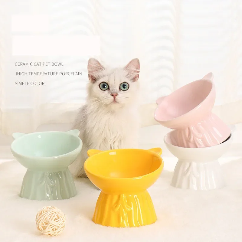 

High Foot Bowl Cat Feeder Puppy Bowl Cute Dog Ear Ceramic Cat Water Bowls Protection Neck Dog Bowl Pet Supplies