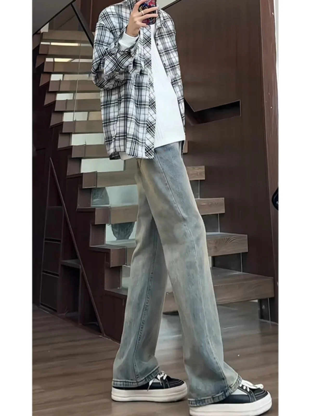 

Мужские джинсы Cleanfit синего цвета в стиле ретро, прямые, зауженные, с эффектом удлинения ног, модные расклешенные джинсы в американском стиле, повседневные.