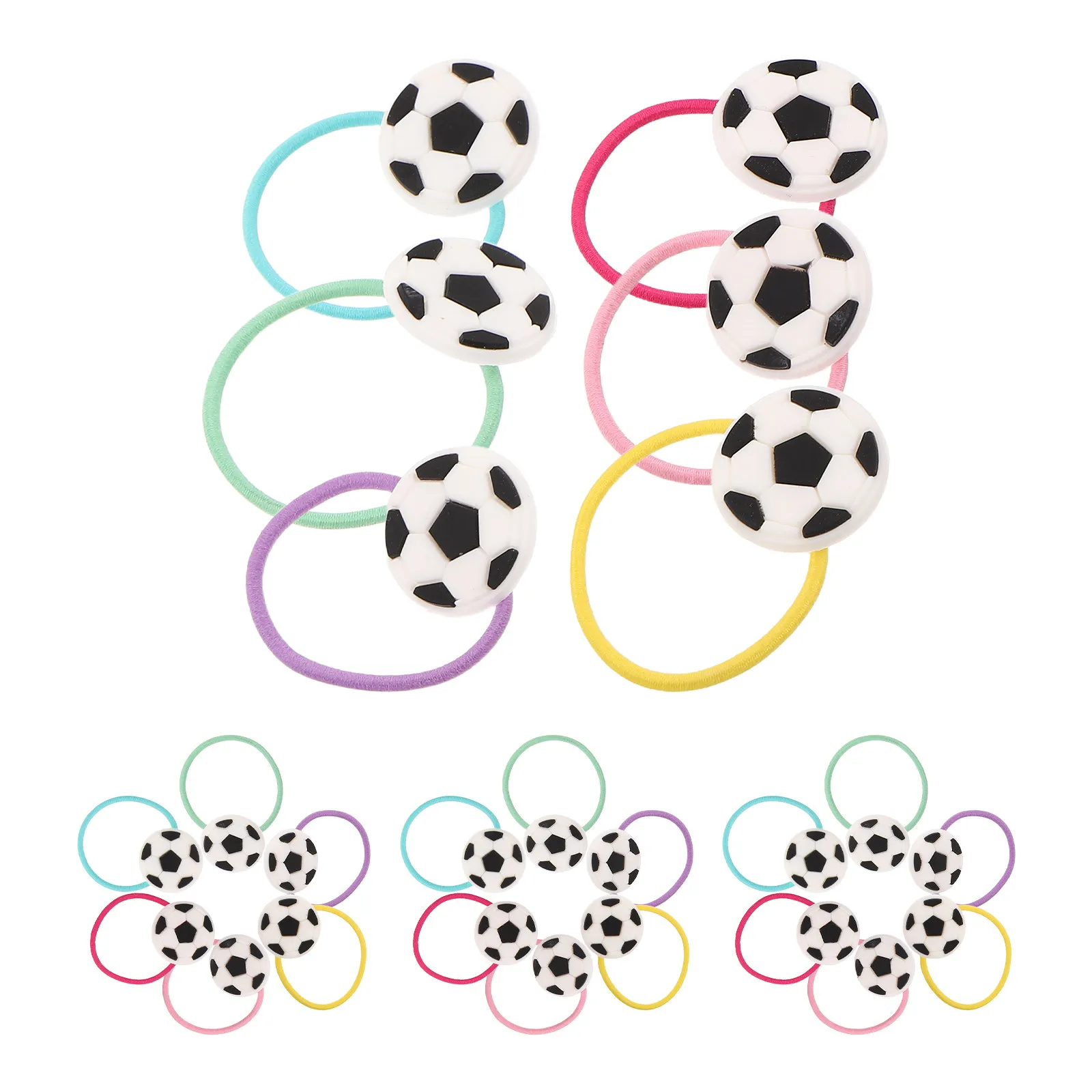 24Pcs Soccer Hair Ties Cute Cartoon Elastic Bands Football Pattern Girls Sports Hair Accessories Game Celebration