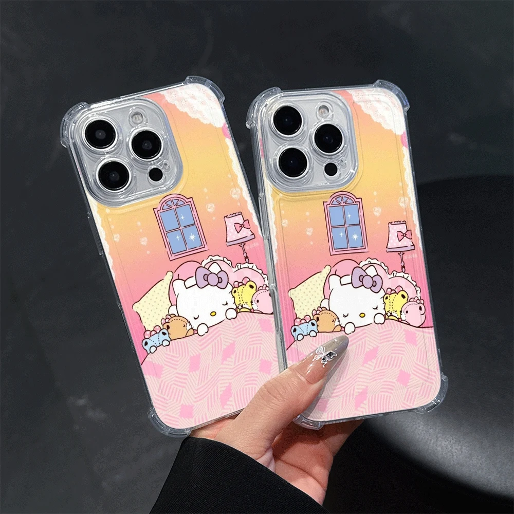 Funda de teléfono transparente Hellokitty para IPhone14 Pro IPhone 16/15/14/13/12/11/x/xs/xs Max Girl funda de teléfono suave Sanrio lindo para Iphone
