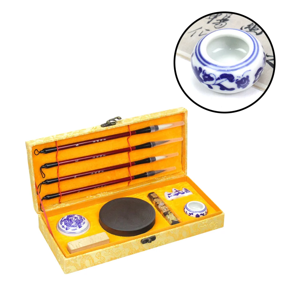 1 conjunto de pincel de caligrafia chinesa, bastão de tinta, pedra de tinta, quatro tesouros, acessórios de escrita, presente tradicional para iniciantes