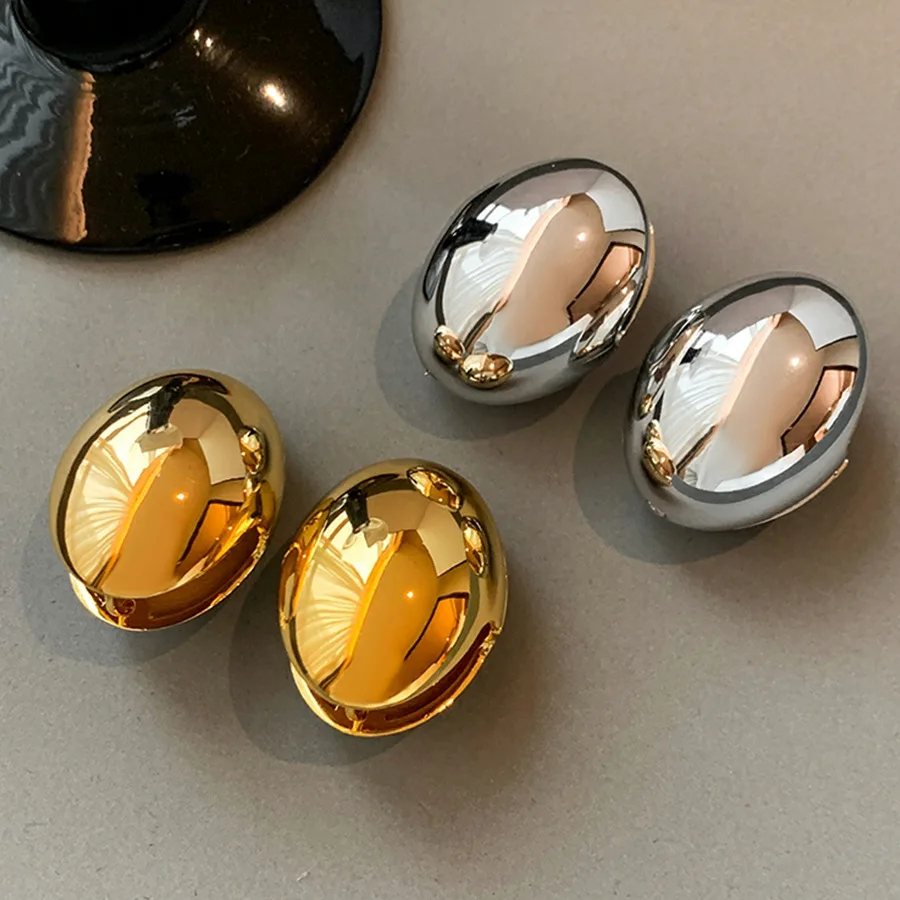 S925 Sterling Silver Smooth Gold Eggshell Oval Ball Earrings for Women Exaggerated and Unique Fine Jewelry Wedding Party Gifts