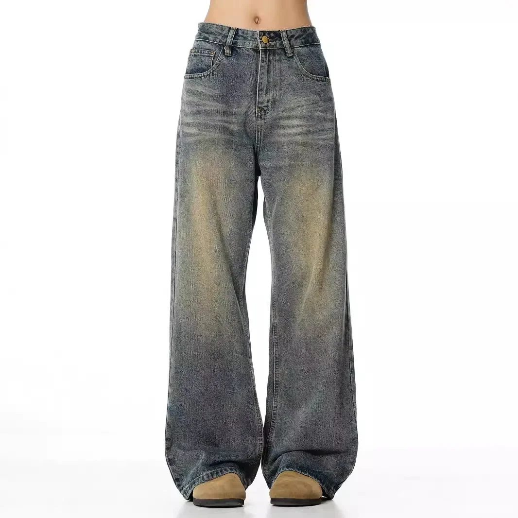 2026 Vintage Fashion Men Retro Blue Loose Wide Leg Simple Basic Trendy Daily Jeans Pants Four Seasons Male American Streetwear