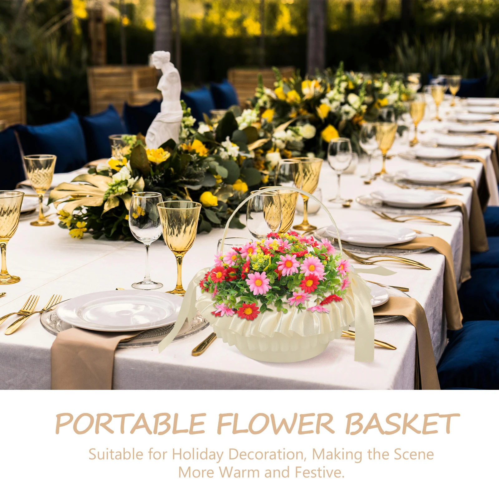 

Wedding Flower Girl Baskets Gold Bows Elegant Decor Romantic Party Accessories Charm Burlap Basket for Flowers