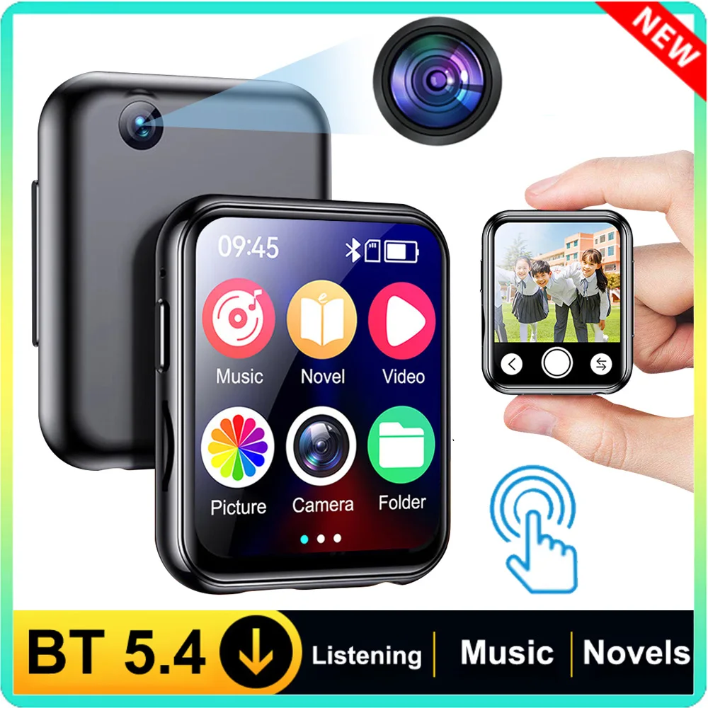 64GB Camera MP3 Music Player With Bluetooth 5.4 Full Touch Screen Sport HiFi MP4 Built-in Speaker Recorder Camera Video Player