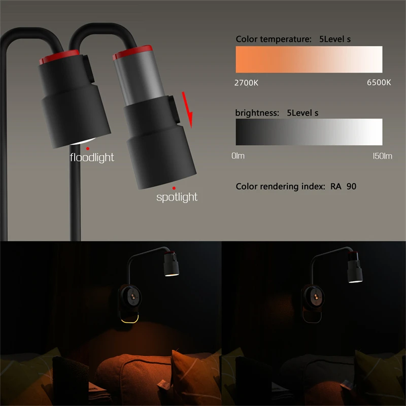 Nordic Modern LED Wall Light Study Reading Bedside Lamp With Remote Control Dimmable Rechargeable Study Book Desk Wall Sconces - Image 2