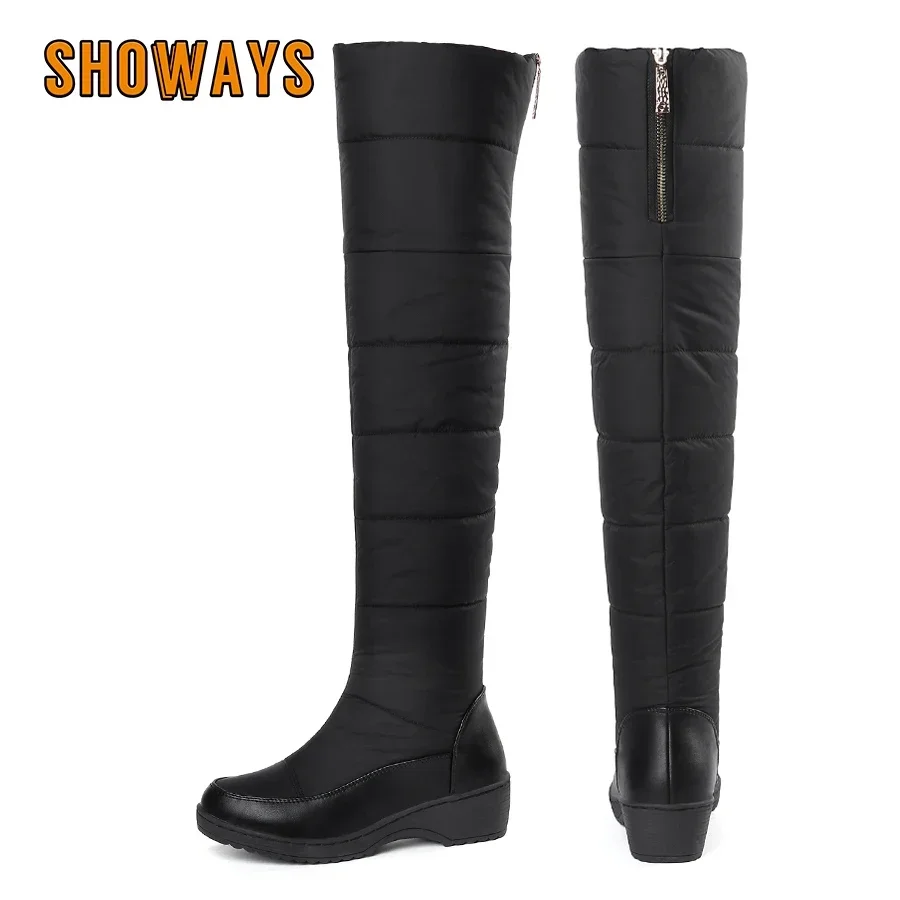 Winter Warm Down Women Over Knee Snow Boots Wedge Platform Heels Round Toe Casual Party Plush Sexy Lady Zipper Thigh High Boots