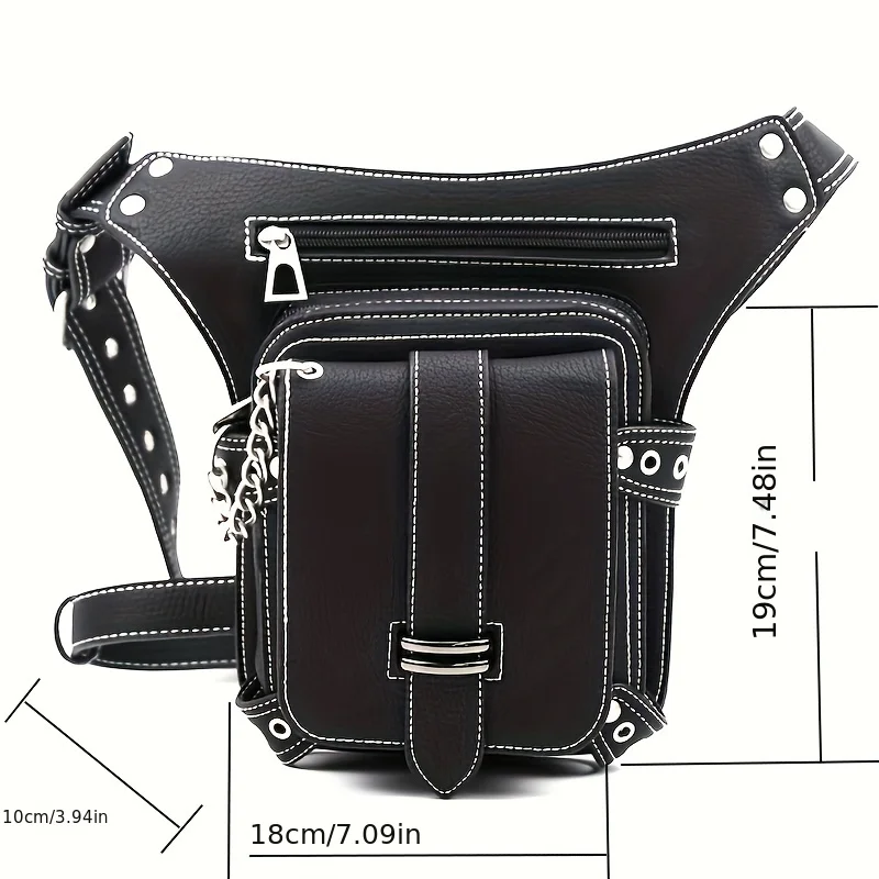 Steampunk Waist Bag Fanny Pack Fashion Gothic Leather Shoulder Crossbody Thigh Leg Hip Holster Purse Travel Pouch Sport Black