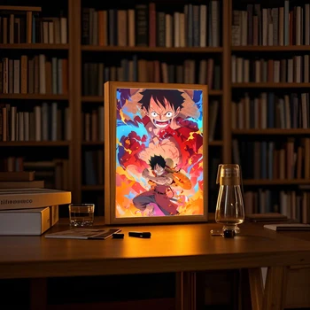 Anime Light Painting Photo Frame One Piece Luffy Zoro LED Night Light Birthday Gift Manga