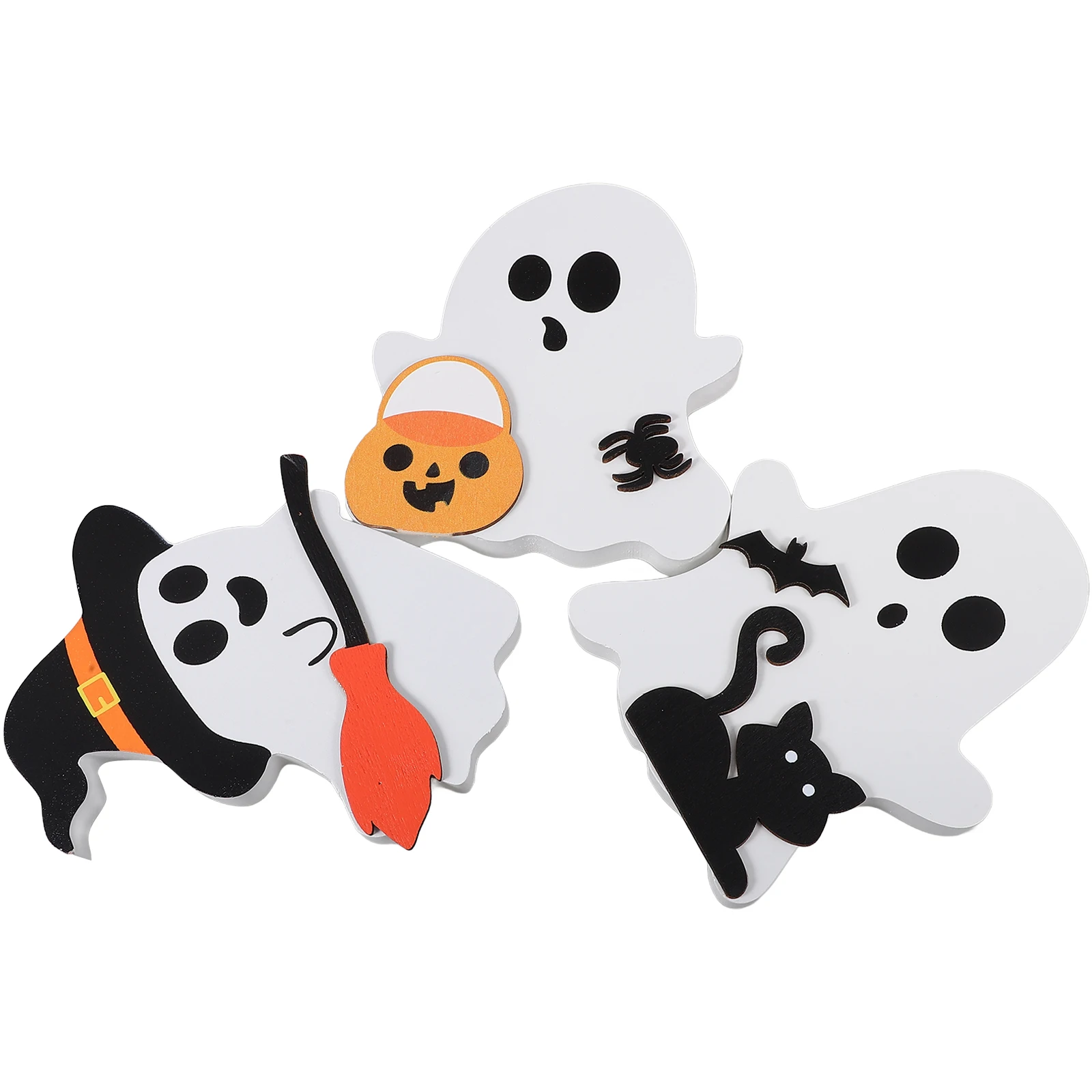 

3 Pcs Wooden Layered Pallet Decoration Halloween Decorations for Table Spider Web Ghost Office
