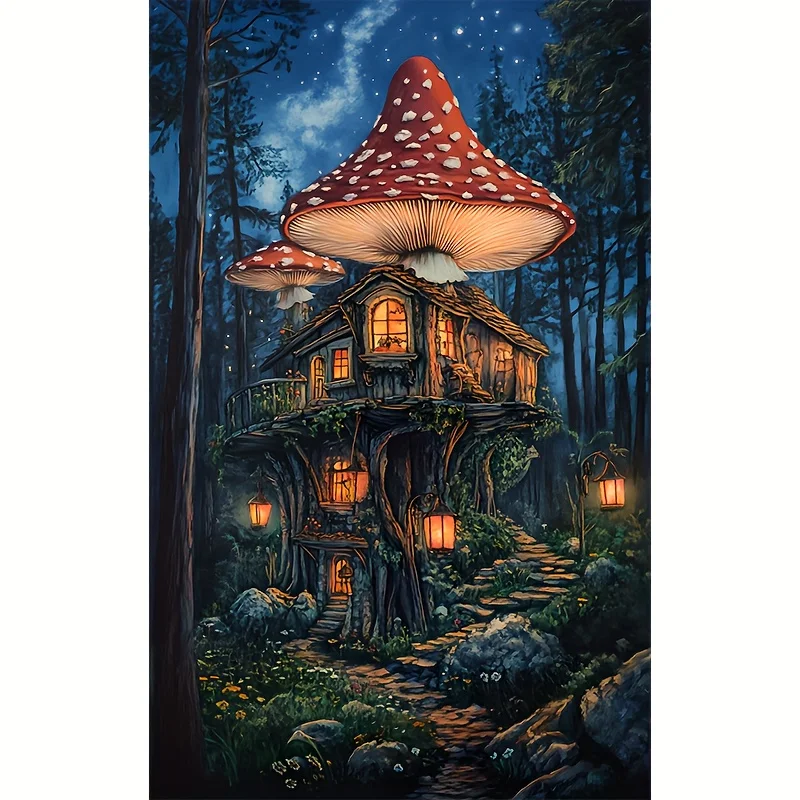 لغز صغير الحجم 1000 قطعة فطر هاوس آرت فانتازي - ورق مقوى سميك ممتاز، للبالغين والجامعات، ديكور المنزل #2