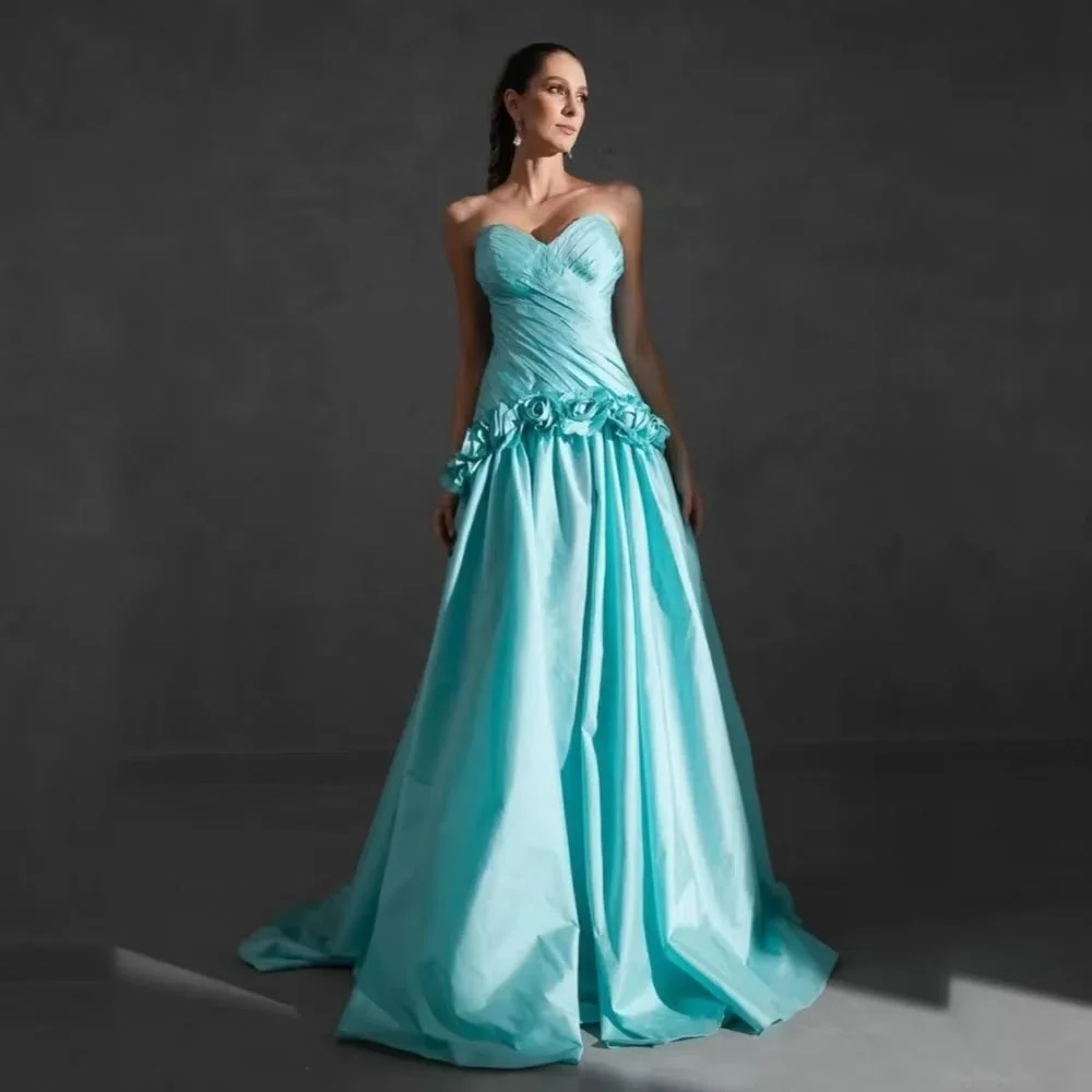 

Customized Exquisite Sleeveless Evening Dress Charming Flower Prom Dress Elegant Sweetheart Satin Party Gown вечернее платье