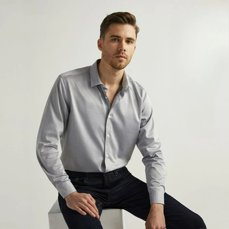 

High-end Mulberry Silk Modal Shirt Men's Long-sleeved Silk Business and Leisure New Non-ironing Solid Color Shirt Non-ironing